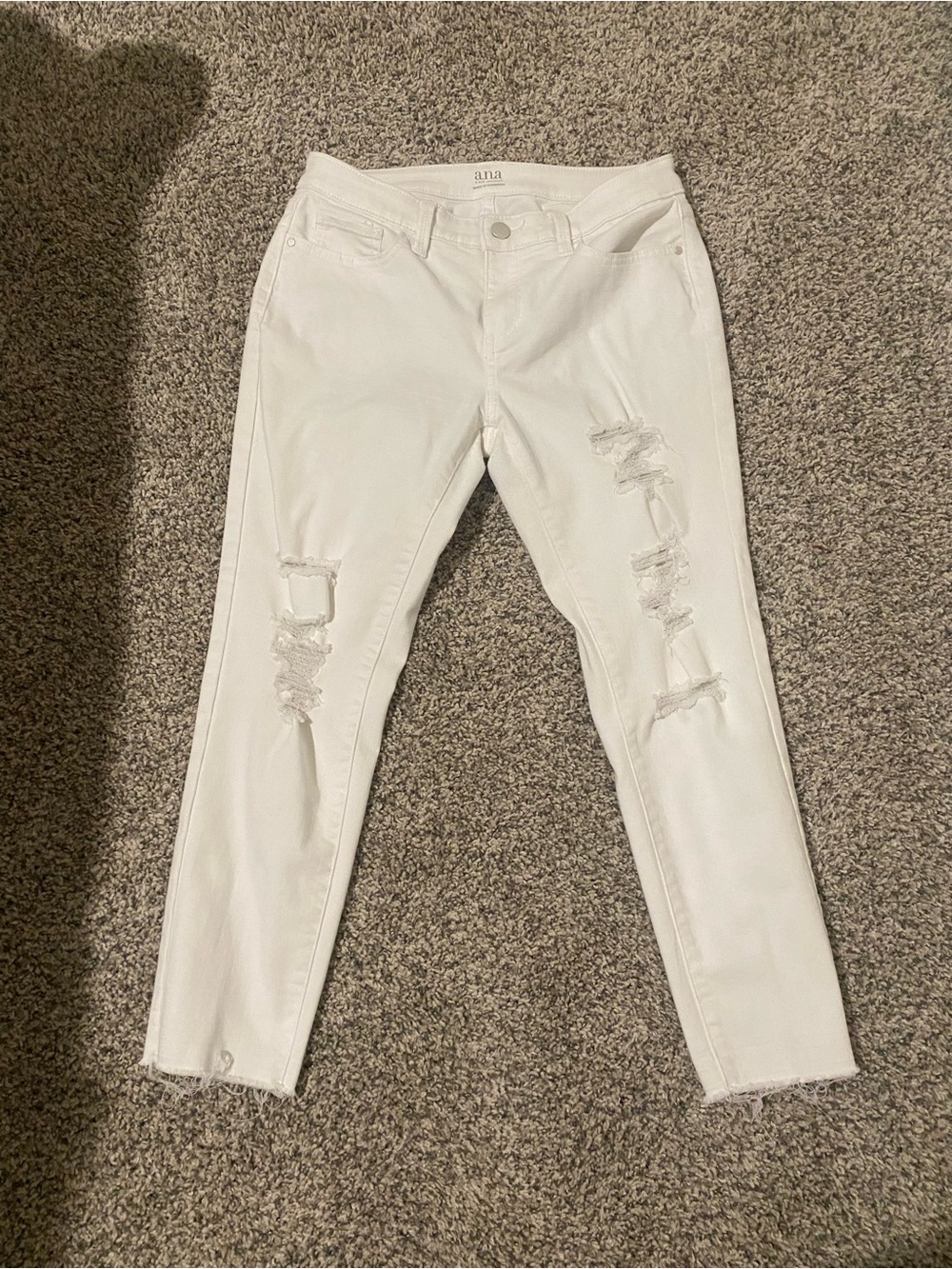 a.n.a White Ripped Skinny Jeans with Raw Ankles
